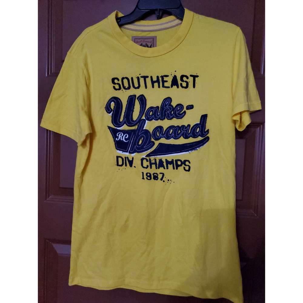 Red Camel Surfing T-Shirt Single Stitch Yellow & Blue Size Large